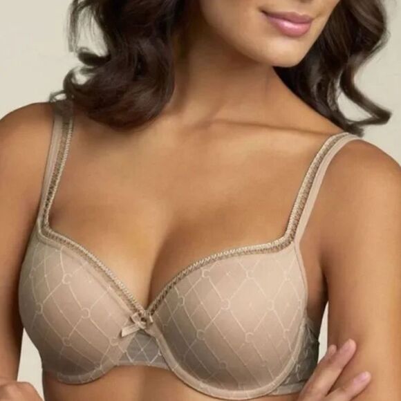Chantelle 2596 Graphie Tan T-Shirt Linen Bra Made in France  Sz-32DD USA - Picture 1 of 9